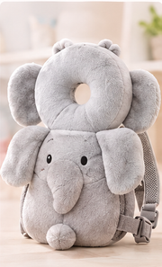 PandaEar Grey Elephant baby head protection backpack — illustrative color image